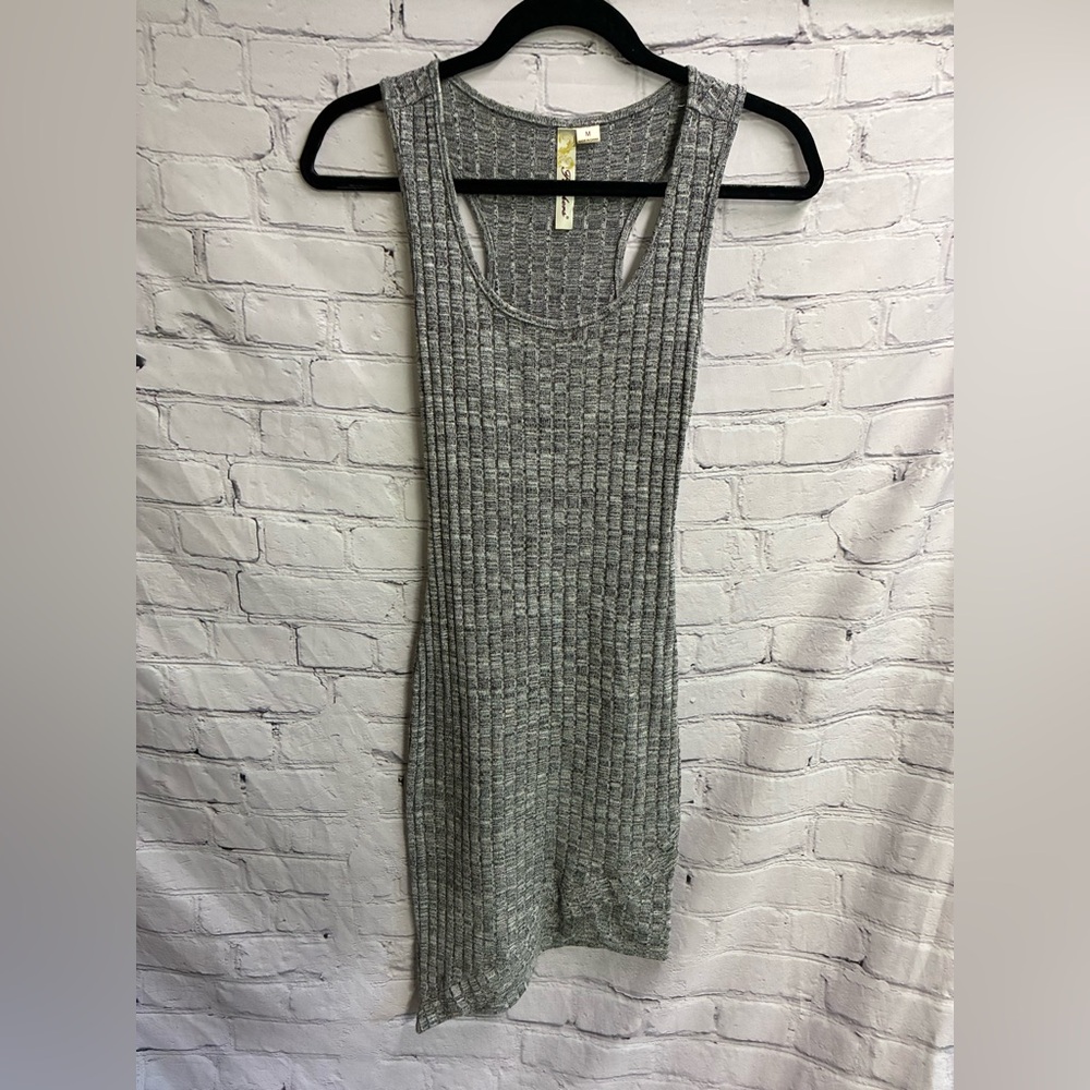 5/$20 Feathers Womens Gray Ribbed Asymmetrical Tank BodyCon Midi Dress Sz M GUC
